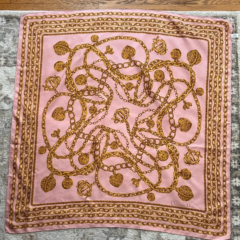 Dior Pink and Gold Chain Pattern Scarf